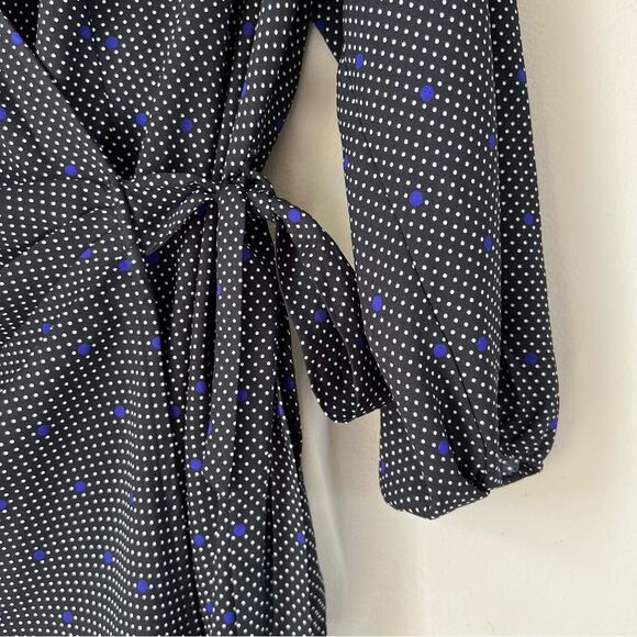 Ann Taylor Asymmetrical Wrap Tie 3/4 Sleeve Black Polka Dot Blouse Top Size 12 - Picture 3 of 11